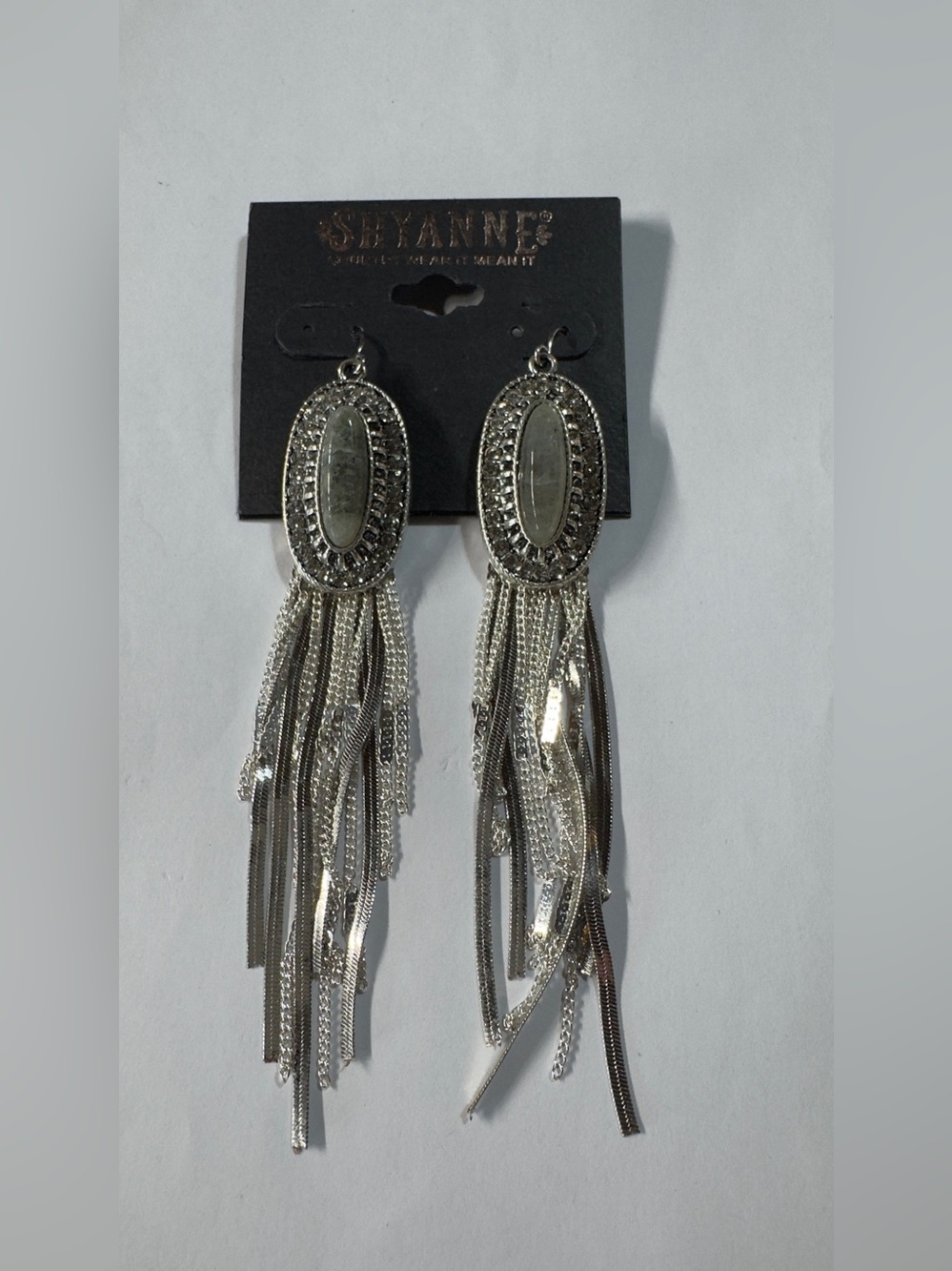 Shyanne Silver Fringe Oval Medallion Dangle Earrings